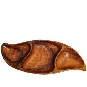 Vintage Lielani Monkey Pod Divided Appetizer Tray w Lovely Patina MCM